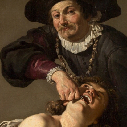 Sección del cuadro "El charlatán sacamuelas", en el Museo El Prado